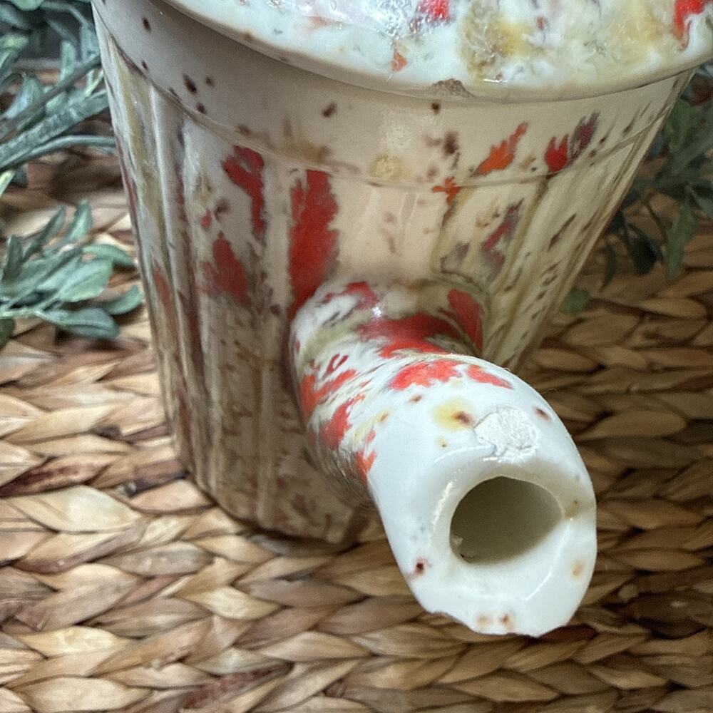 Vintage Studio Pottery Coffee Pot Red Drip Glaze Fluted Ceramic 10” MCM, Chips - Picture 4 of 13